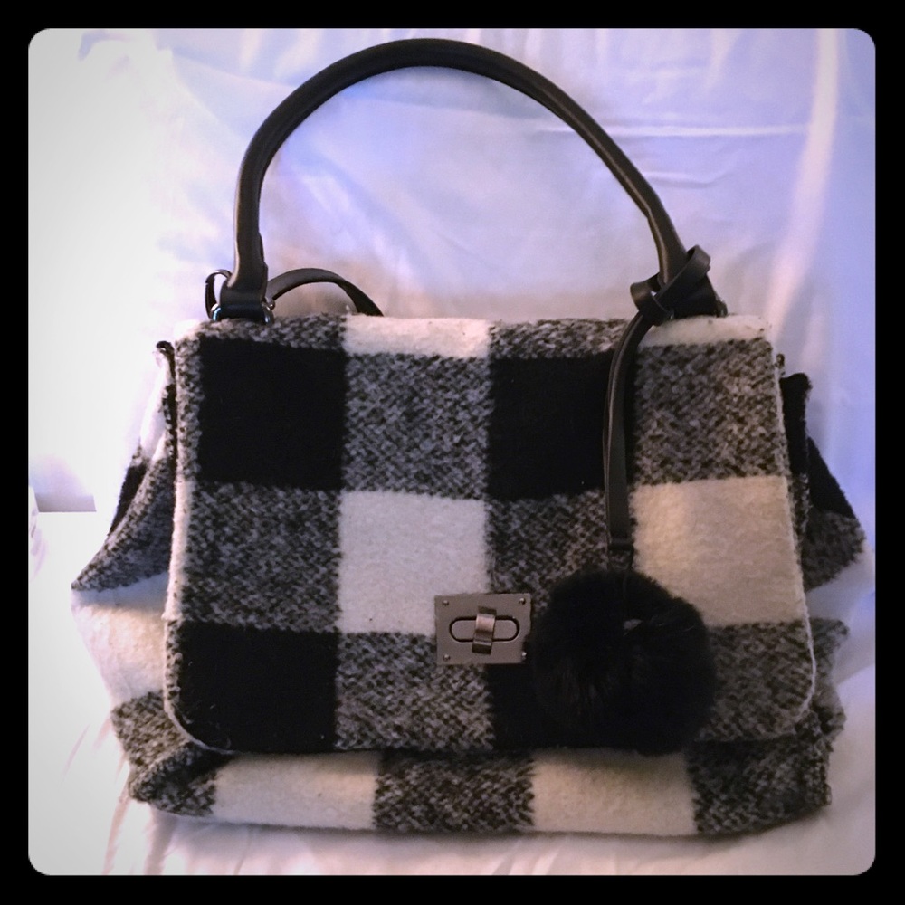 INZI Blk n Wht wool flannel satchel/ shoulder bag